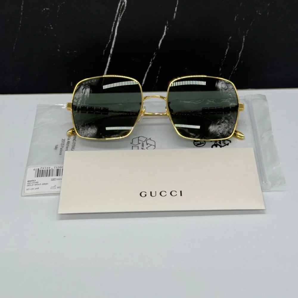 NEW GUCCI GOLD GREY SQUARE SUNGLASSES GUCCI NEW COLLECTION 2024